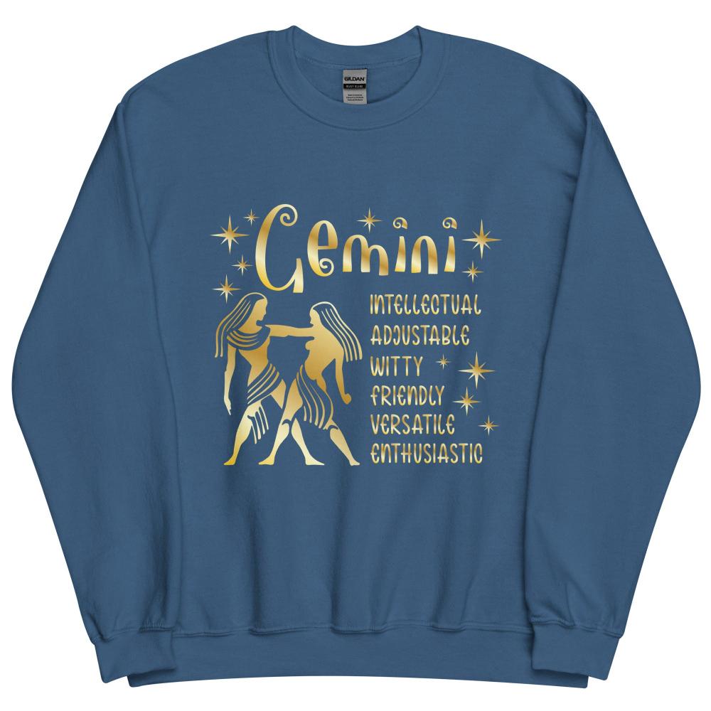 Gemini Zodiac Positive Traits Sweatshirt - Indigo Blue Color - https://ascensionemporium.net
